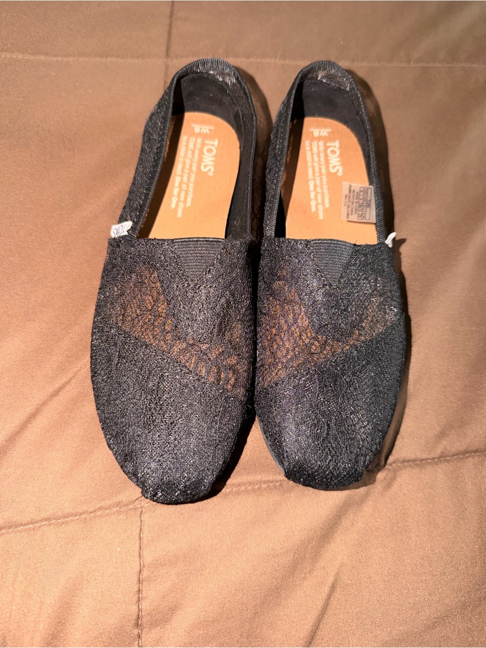 TOMS Black Lace Overlay Slip-On Flats brand new